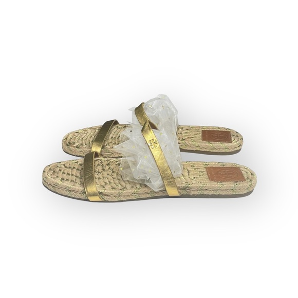 Tory Burch ✤ Two Band Flats Espadrilles Slides Jute Sandals ✤ Metallic Gold ✤ 8M - Picture 8 of 17